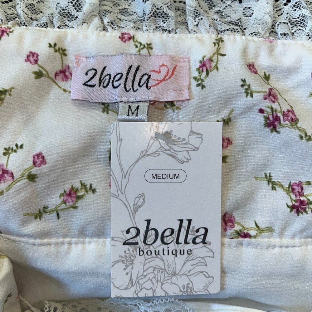 2bella Boutique Spaghetti Strap Ruffle Tie Bottom Mini Dress -White Ditzy Floral - Picture 9 of 15